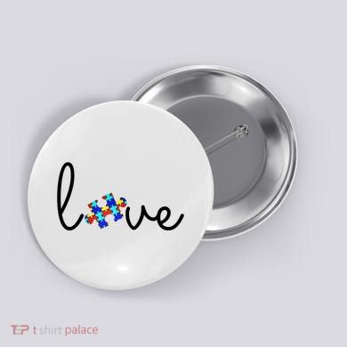 Love Autism Awareness Puzzle Piece Button