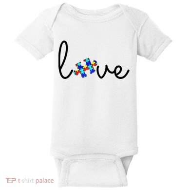 Love Autism Awareness Puzzle Piece Baby Bodysuit