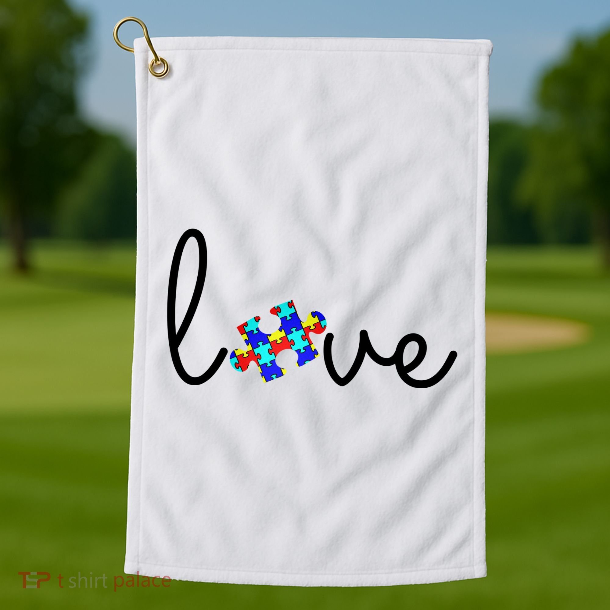 Love Autism Awareness Puzzle Piece Golf Towel