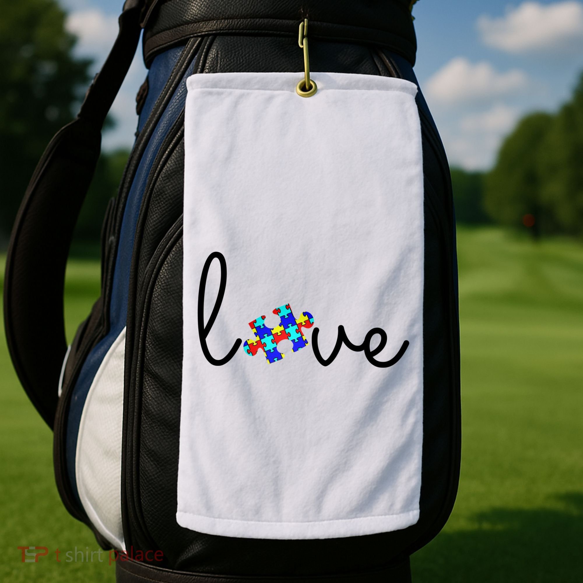 Love Autism Awareness Puzzle Piece Golf Towel