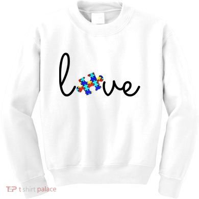 Love Autism Awareness Puzzle Piece Kids Sweatshirt