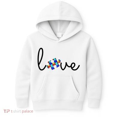 Love Autism Awareness Puzzle Piece Kids Hoodie
