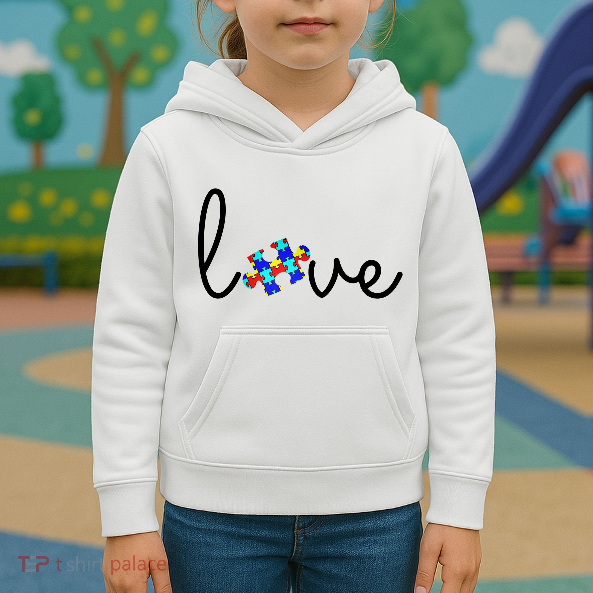 Love Autism Awareness Puzzle Piece Kids Hoodie