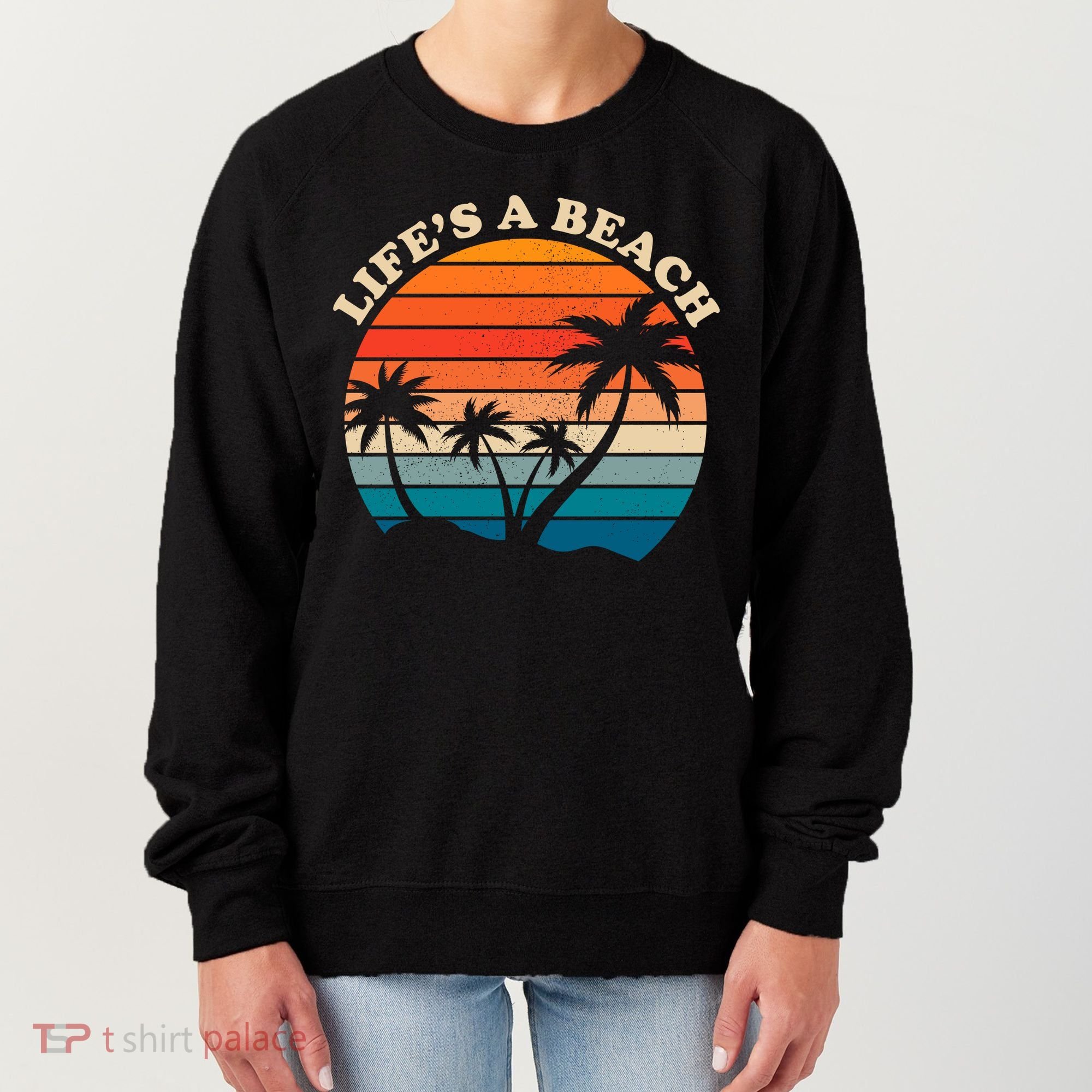 Lifes A Beach Retro Sunset Palm Tree Women's Sweatshirt
