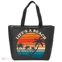 Lifes A Beach Retro Sunset Palm Tree Tote Bag thumb 0