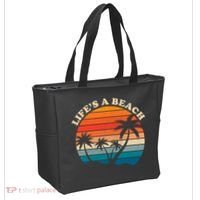 Lifes A Beach Retro Sunset Palm Tree Tote Bag thumb 2