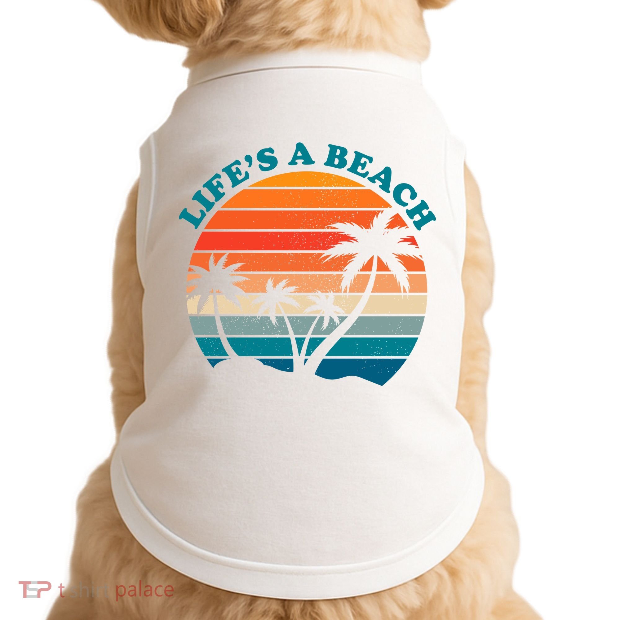 Lifes A Beach Retro Sunset Palm Tree Doggie Tank