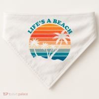 Lifes A Beach Retro Sunset Palm Tree USA-Made Doggie Bandana thumb 0