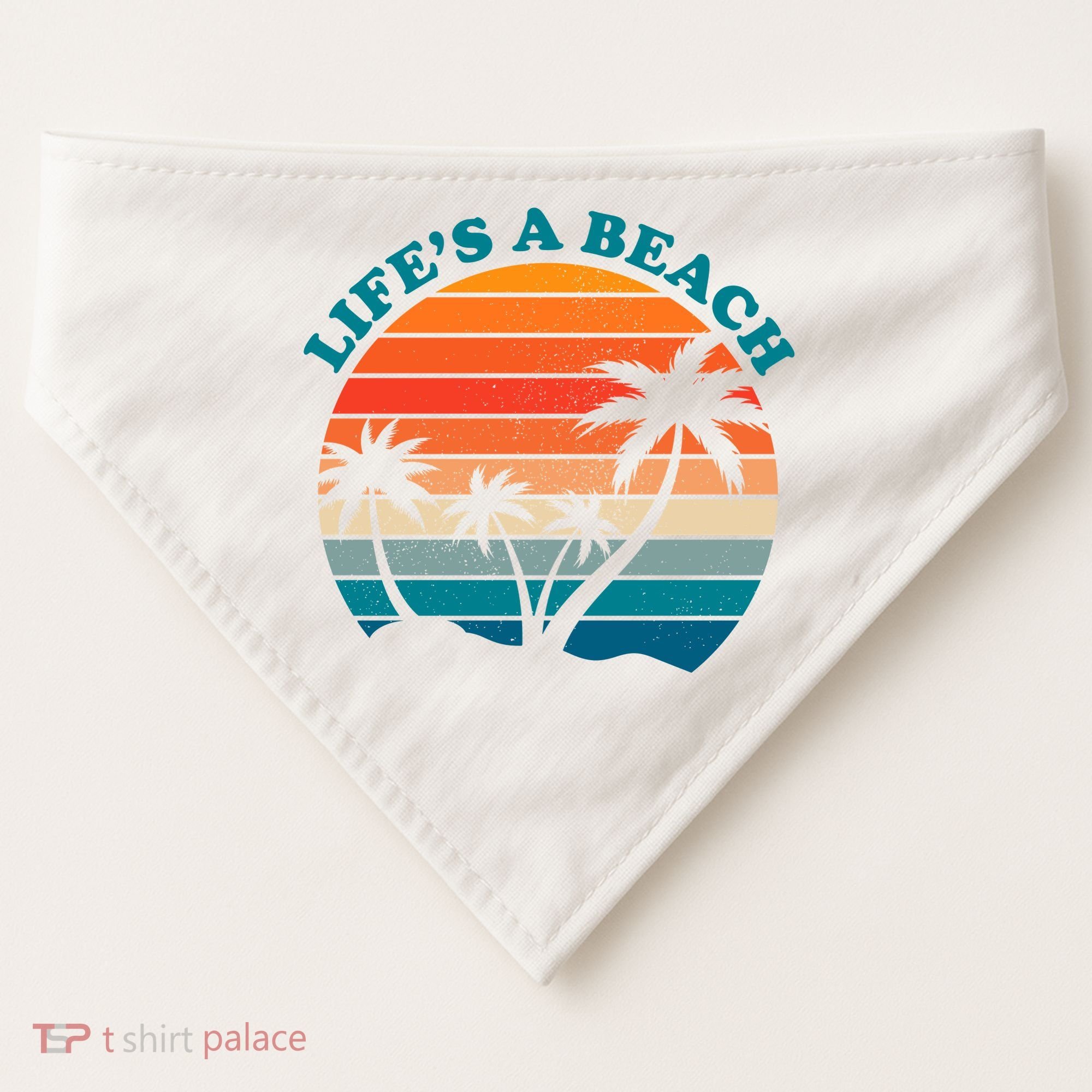 Lifes A Beach Retro Sunset Palm Tree USA-Made Doggie Bandana