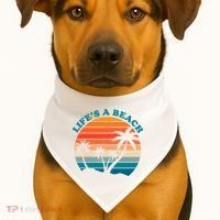 Lifes A Beach Retro Sunset Palm Tree USA-Made Doggie Bandana thumb 1