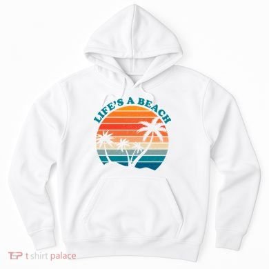Lifes A Beach Retro Sunset Palm Tree Hoodie