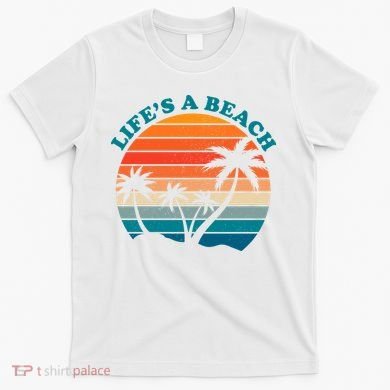 Lifes A Beach Retro Sunset Palm Tree T-Shirt