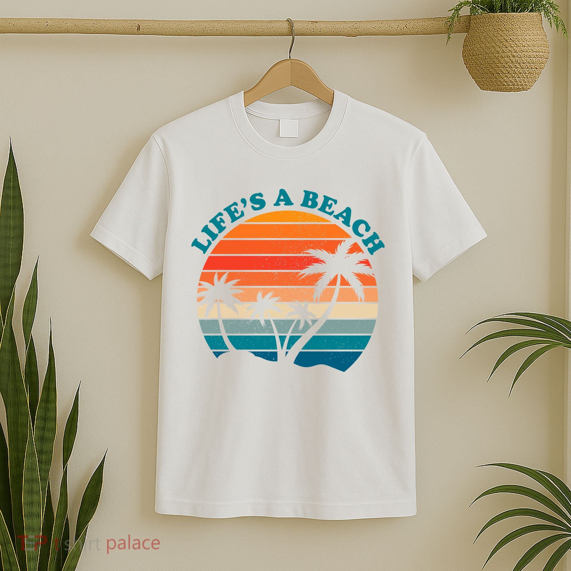 Lifes A Beach Retro Sunset Palm Tree T-Shirt