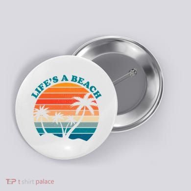 Lifes A Beach Retro Sunset Palm Tree Button