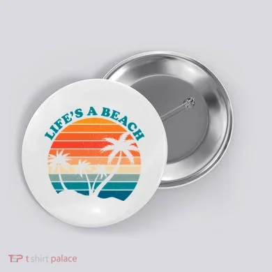 Lifes A Beach Retro Sunset Palm Tree Button