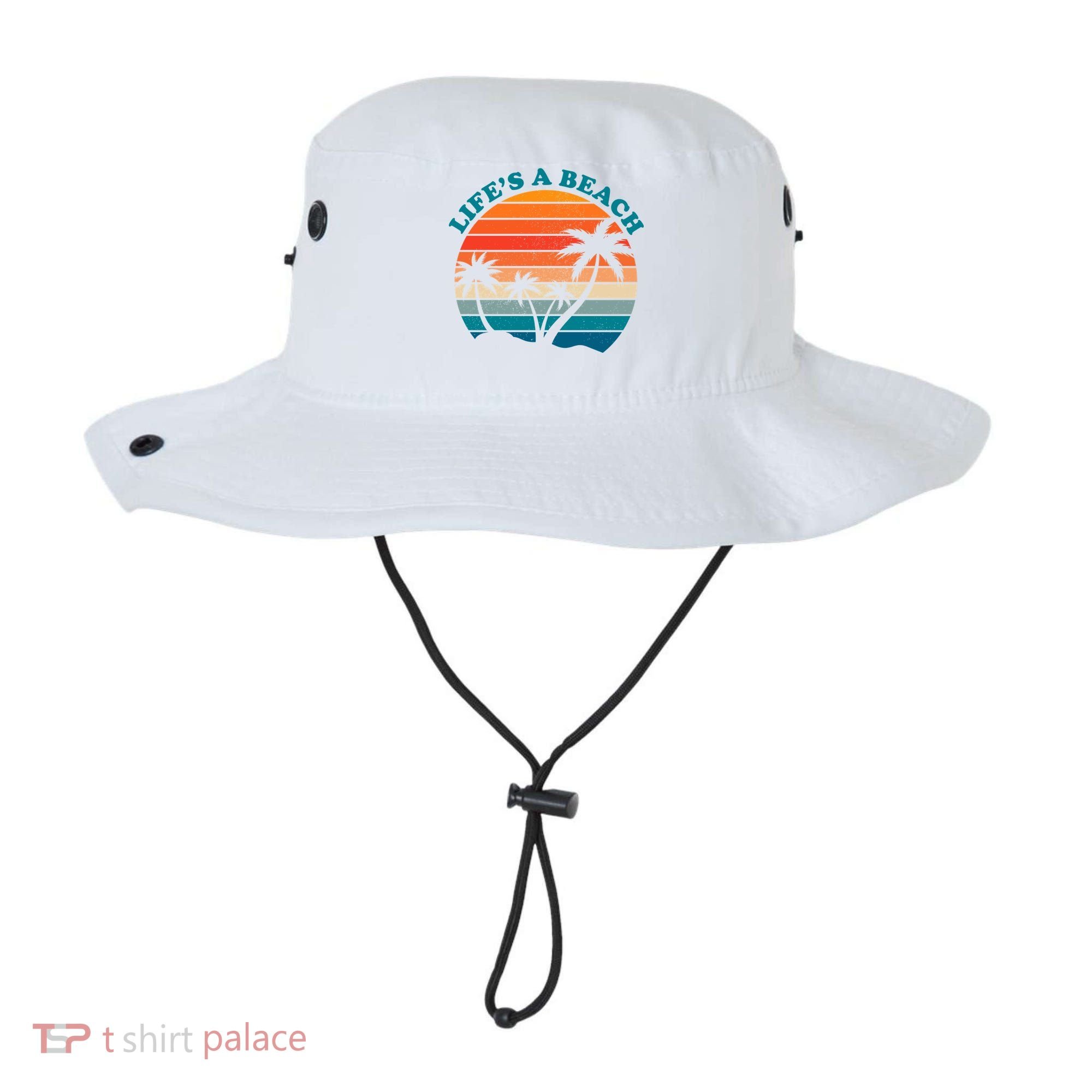 Lifes A Beach Retro Sunset Palm Tree Bucket Hat