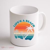 Lifes A Beach Retro Sunset Palm Tree Coffee Mug thumb 1