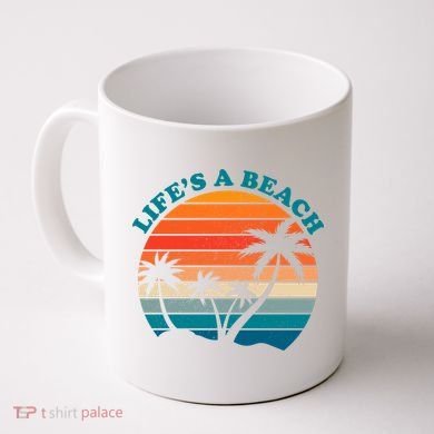 Lifes A Beach Retro Sunset Palm Tree Coffee Mug