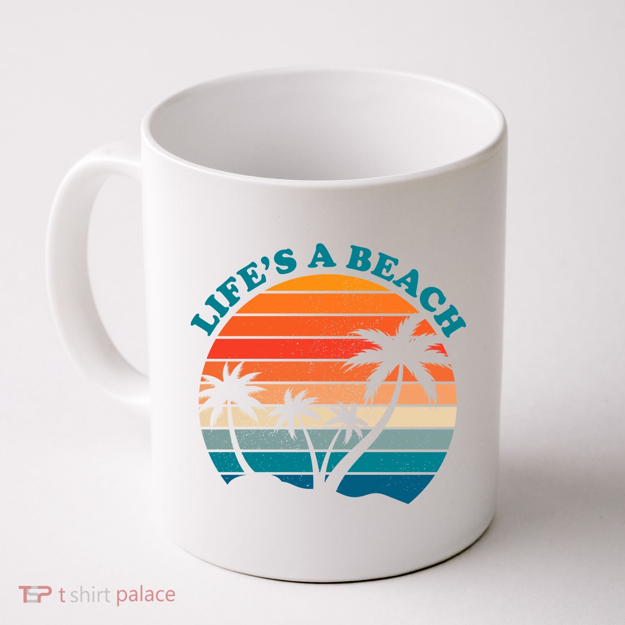 Lifes A Beach Retro Sunset Palm Tree Coffee Mug
