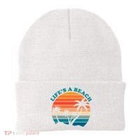 Lifes A Beach Retro Sunset Palm Tree Beanie thumb 0