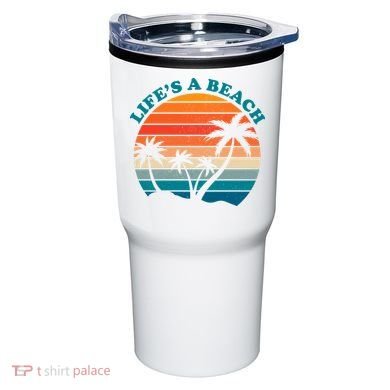 Lifes A Beach Retro Sunset Palm Tree Tumbler