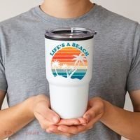 Lifes A Beach Retro Sunset Palm Tree Tumbler thumb 2