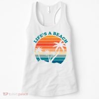 Lifes A Beach Retro Sunset Palm Tree Women's Tank Top thumb 0