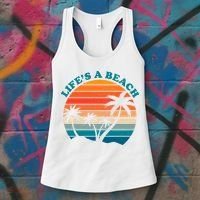 Lifes A Beach Retro Sunset Palm Tree Women's Tank Top thumb 3