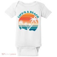 Lifes A Beach Retro Sunset Palm Tree Baby Bodysuit thumb 0