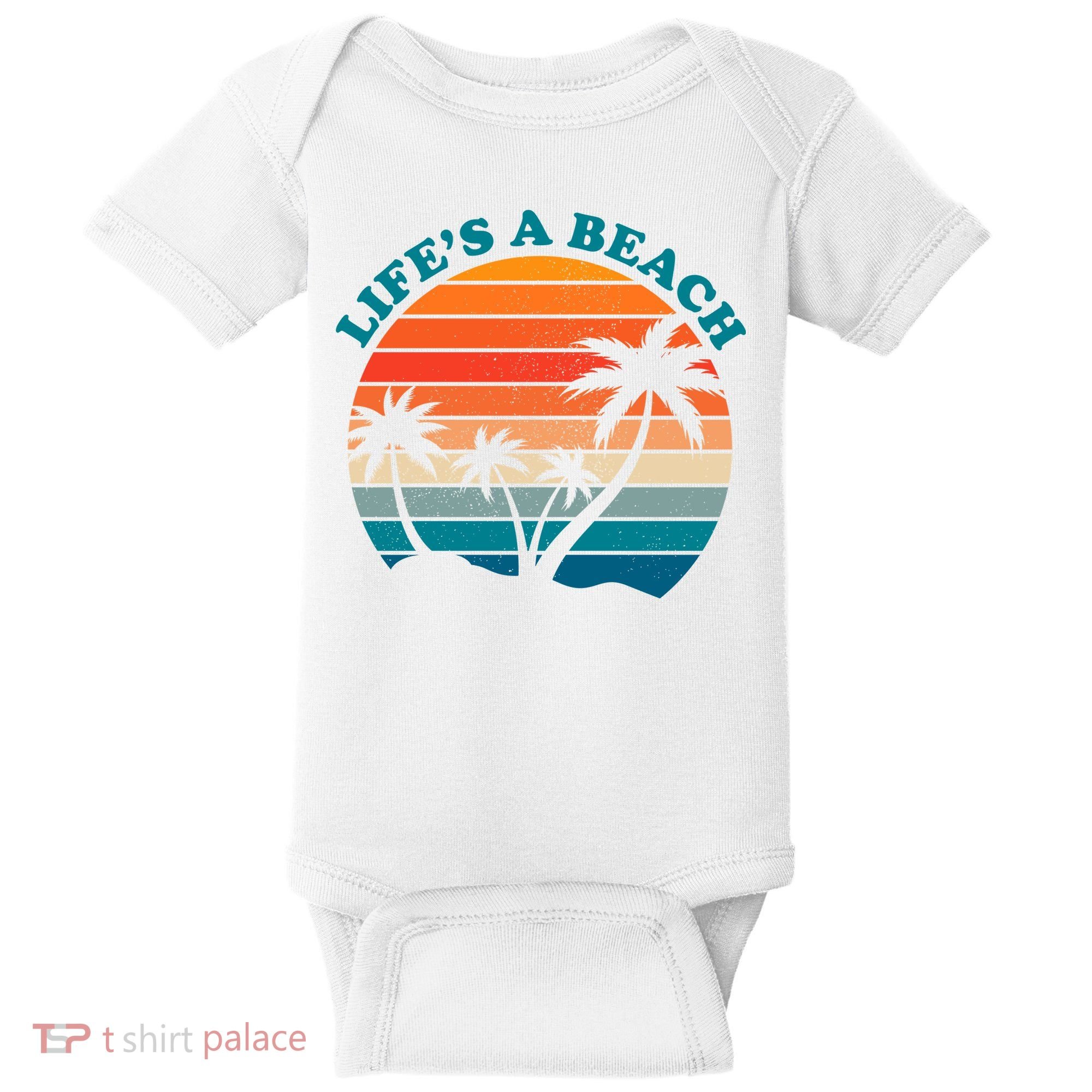 Lifes A Beach Retro Sunset Palm Tree Baby Bodysuit