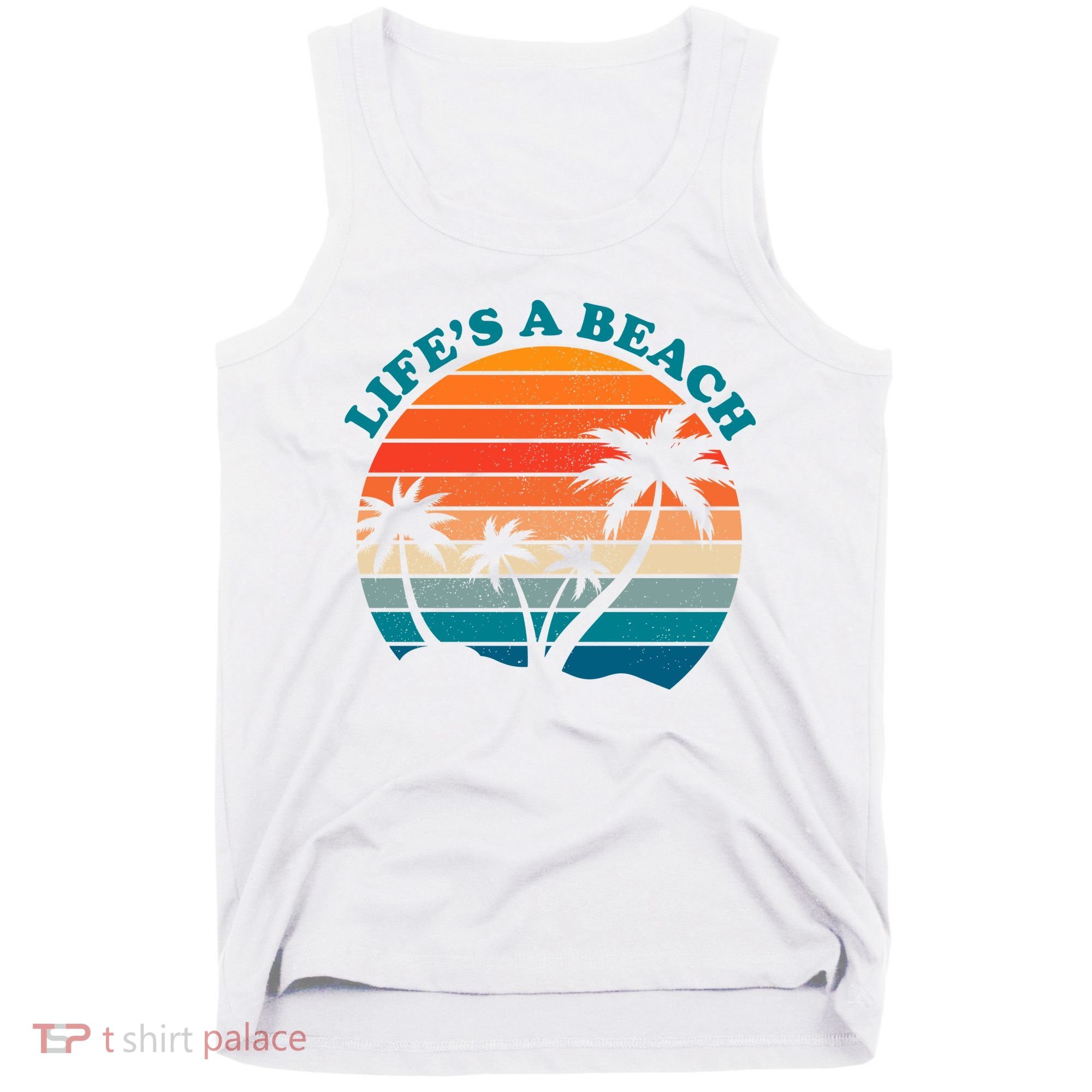 Lifes A Beach Retro Sunset Palm Tree Tank Top