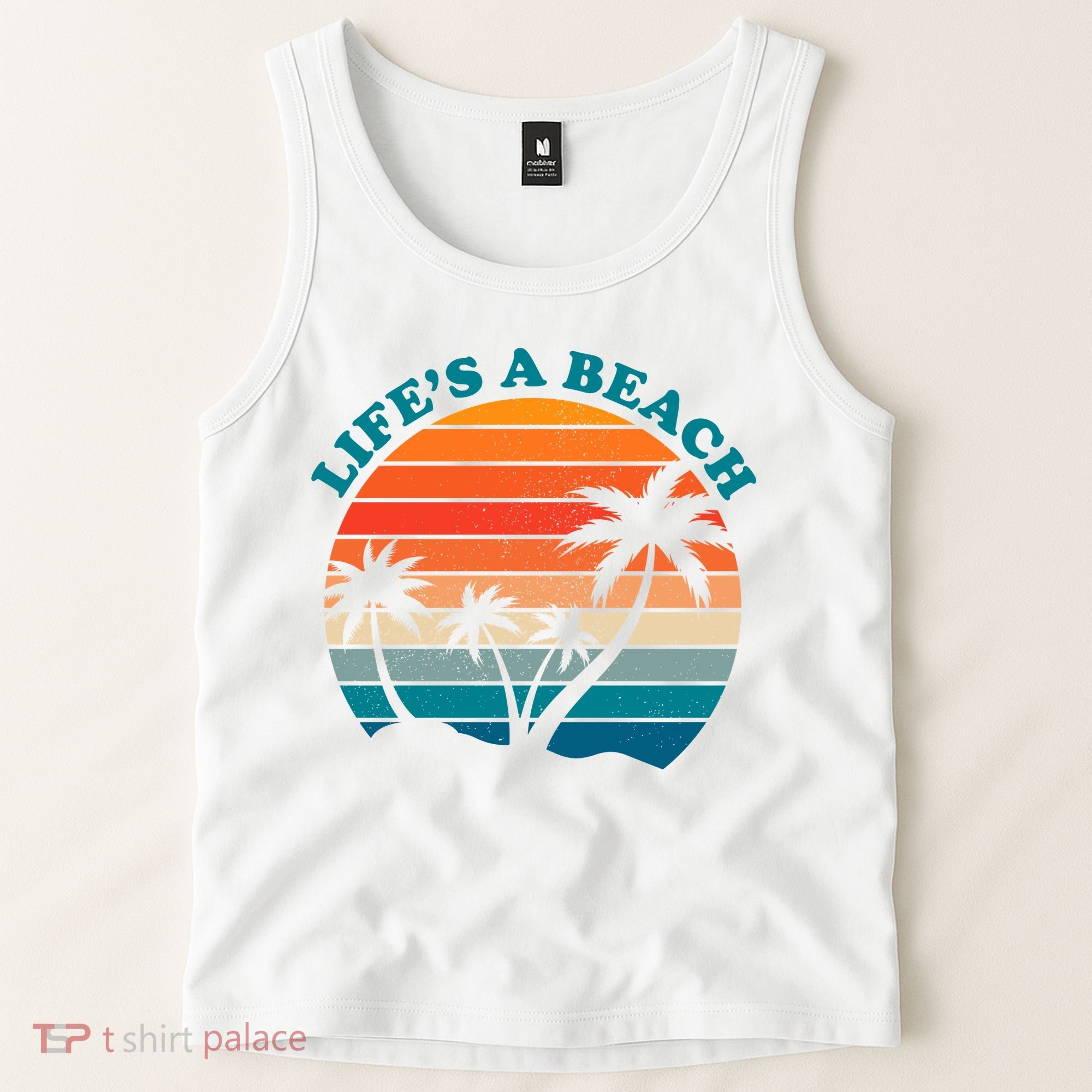 Lifes A Beach Retro Sunset Palm Tree Tank Top