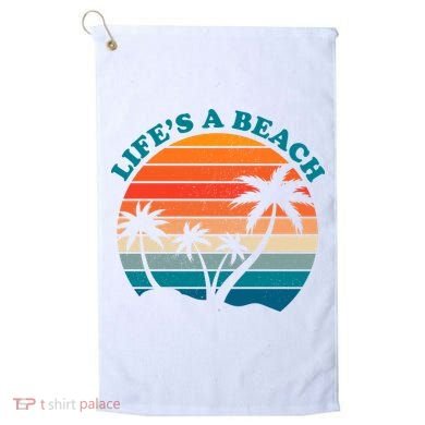 Lifes A Beach Retro Sunset Palm Tree Golf Towel