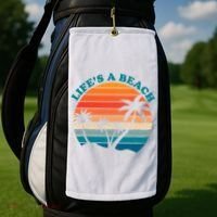 Lifes A Beach Retro Sunset Palm Tree Golf Towel thumb 2