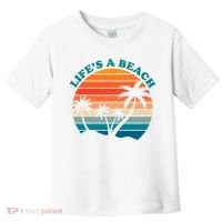 Lifes A Beach Retro Sunset Palm Tree Toddler T-Shirt thumb 0