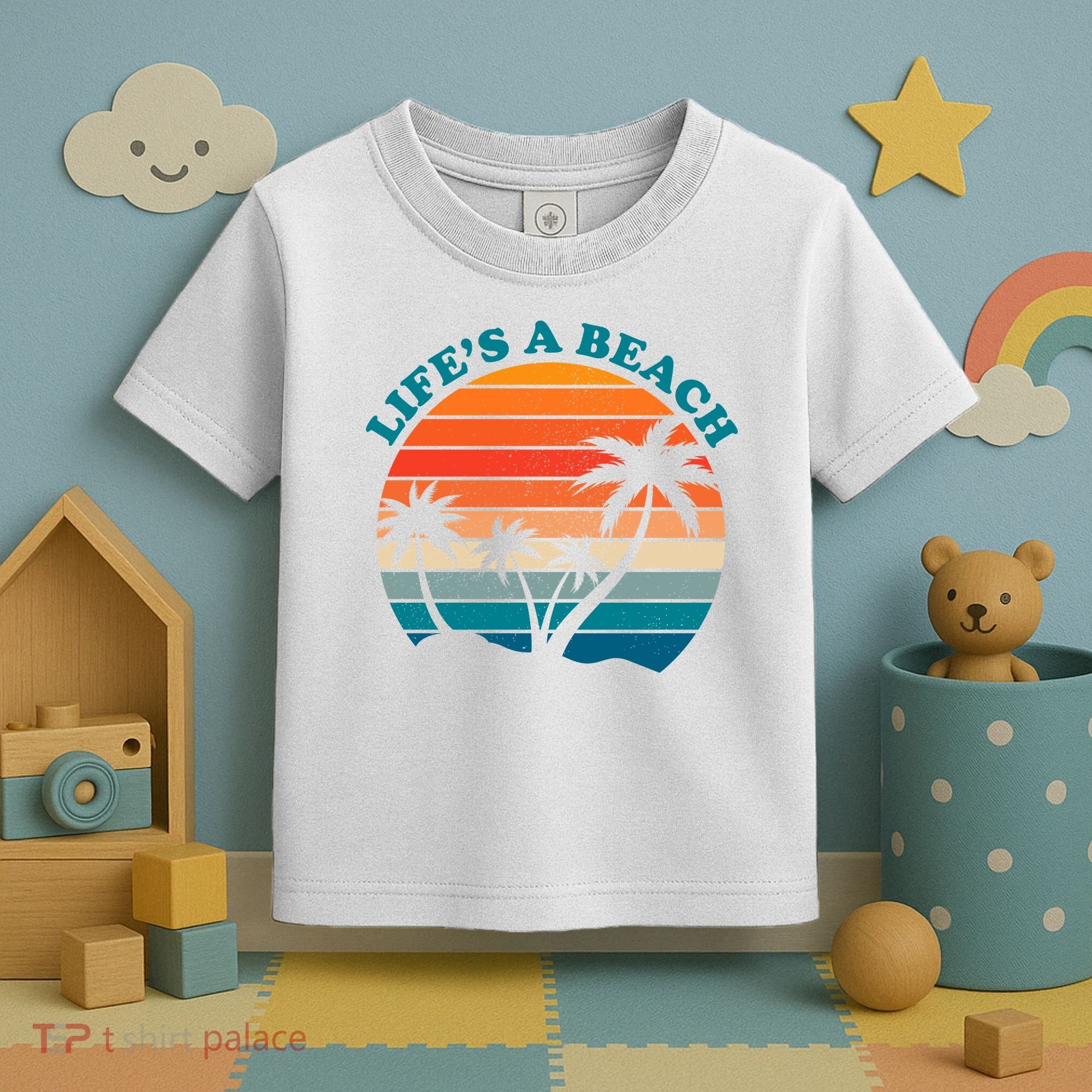 Lifes A Beach Retro Sunset Palm Tree Toddler T-Shirt