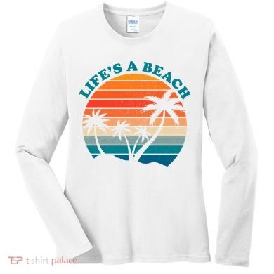 Lifes A Beach Retro Sunset Palm Tree Women's Long Sleeve Shirt