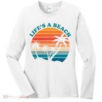 Lifes A Beach Retro Sunset Palm Tree Women's Long Sleeve Shirt thumb 0