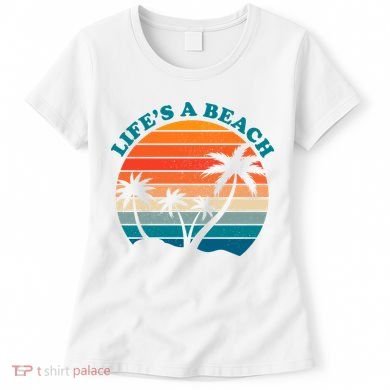 Lifes A Beach Retro Sunset Palm Tree Women's T-Shirt
