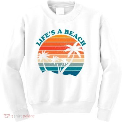 Lifes A Beach Retro Sunset Palm Tree Kids Sweatshirt