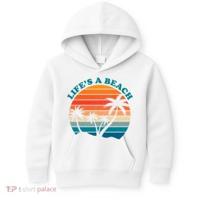 Lifes A Beach Retro Sunset Palm Tree Kids Hoodie