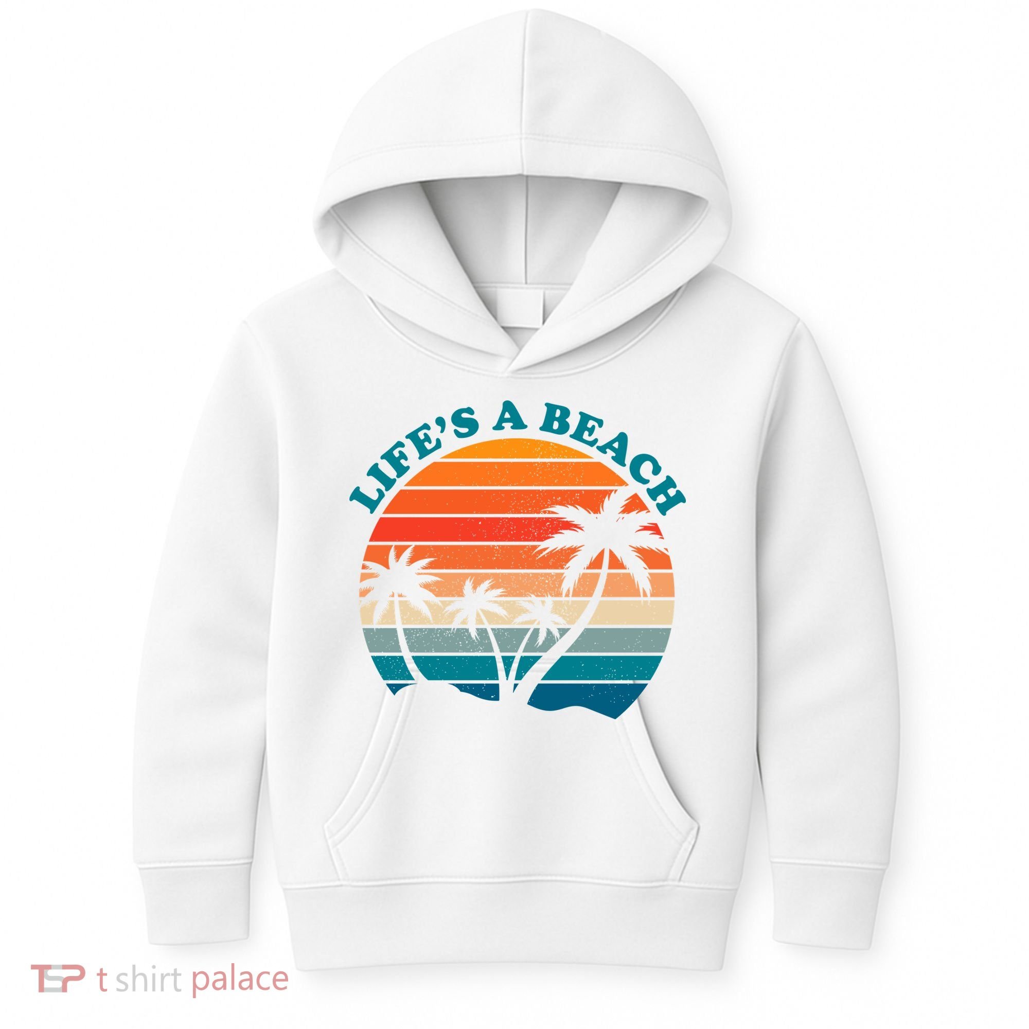 Lifes A Beach Retro Sunset Palm Tree Kids Hoodie