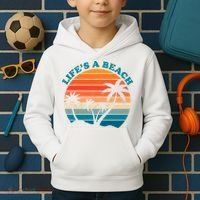Lifes A Beach Retro Sunset Palm Tree Kids Hoodie thumb 2