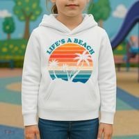 Lifes A Beach Retro Sunset Palm Tree Kids Hoodie thumb 3