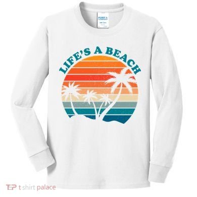 Lifes A Beach Retro Sunset Palm Tree Kids Long Sleeve Shirt