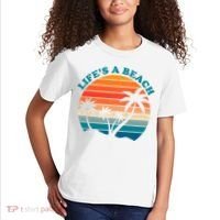Lifes A Beach Retro Sunset Palm Tree Kids T-Shirt thumb 2
