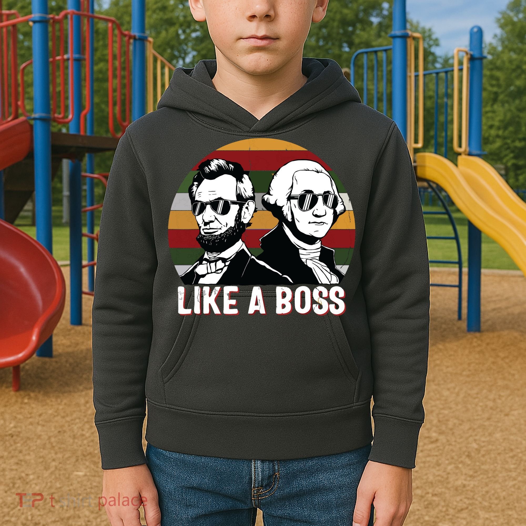 Like A Boss Presidents Day Washington Lincoln Abe George Kids Hoodie