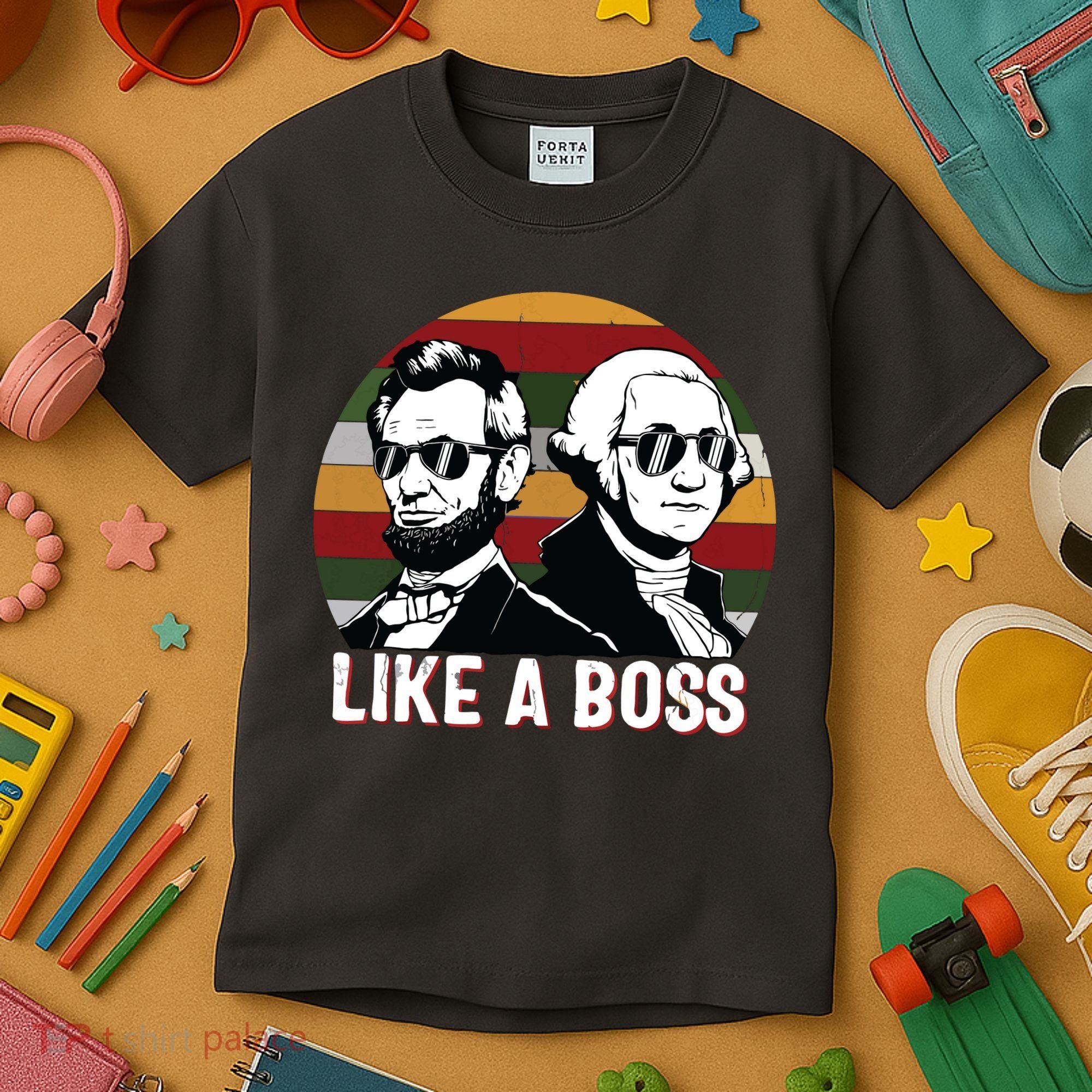Like A Boss Presidents Day Washington Lincoln Abe George Kids T-Shirt