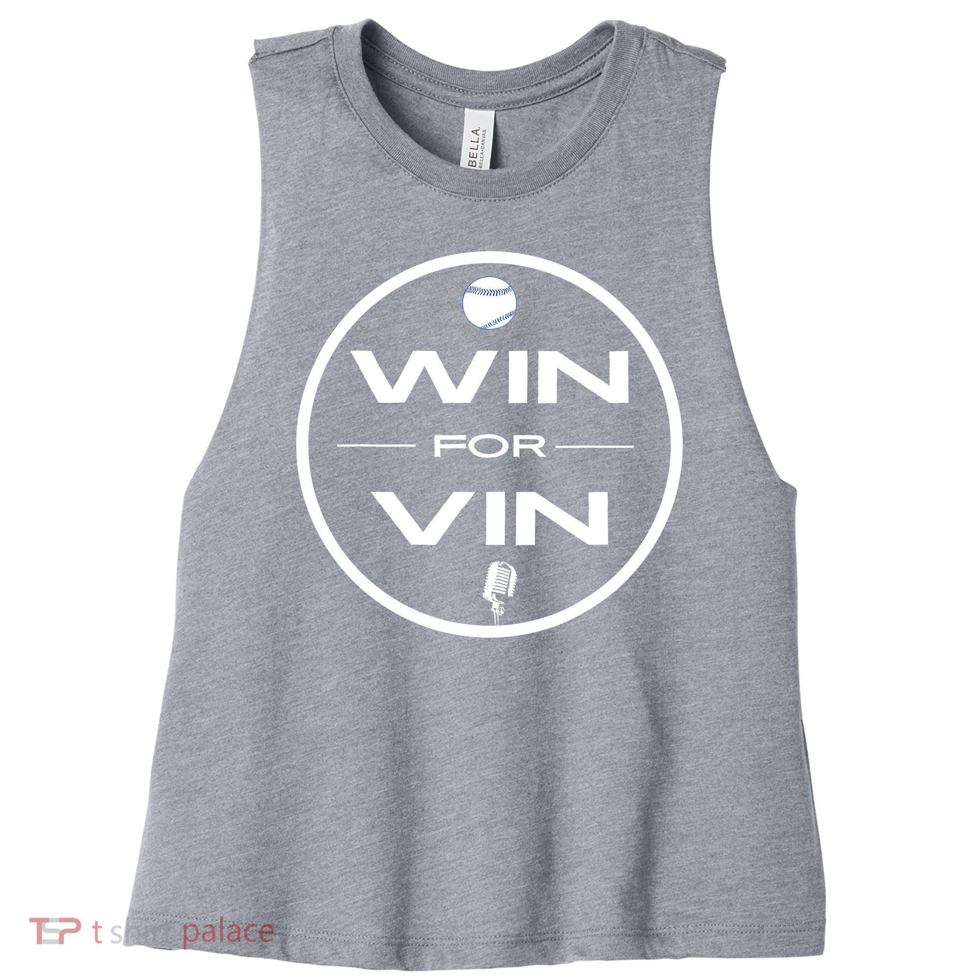 Los Angeles Baseball Win For Vin Microphone Women's Racerback Cropped Tank