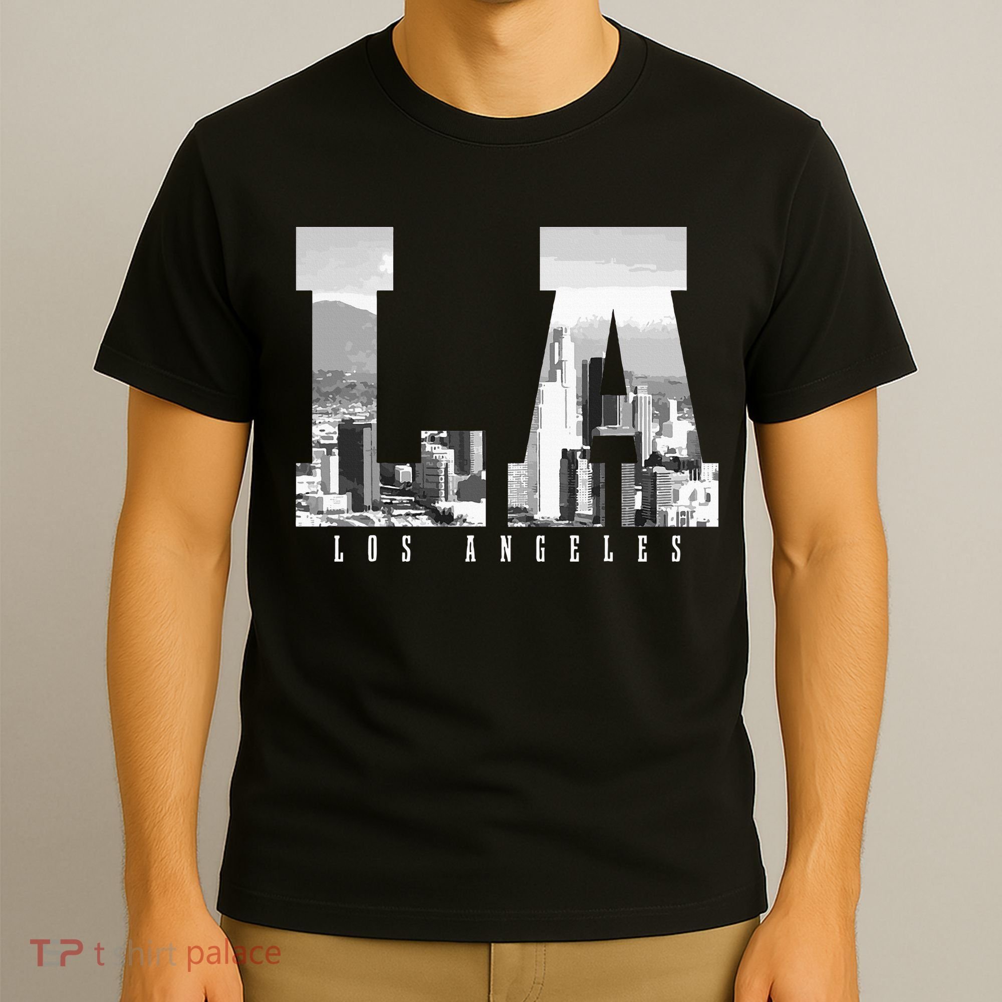 Los Angeles California La Skyline Pride Black White Vintage T-Shirt
